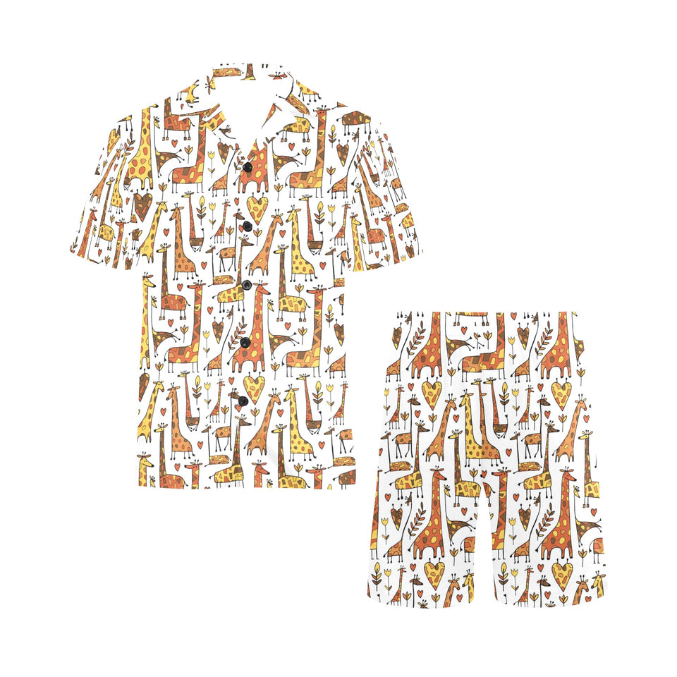 Giraffe Pattern Print Design 04 Men's V-Neck Short Pajama Set