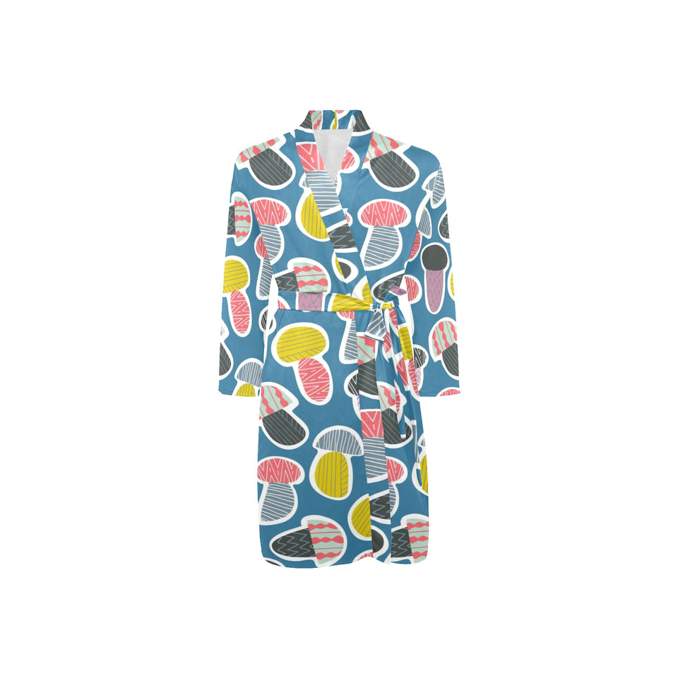 Colorful mushroom design pattern Men's Long Sleeve Belted Night Robe
