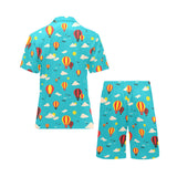 Hot Air Balloon Sky Pattern Men's V-Neck Short Pajama Set