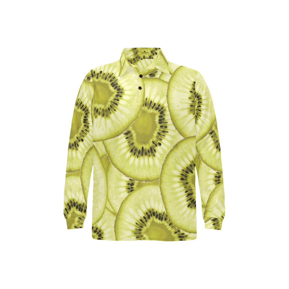 Sliced kiwi pattern Men's Long Sleeve Polo Shirt