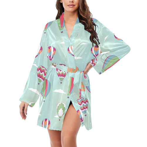 Hot Air Balloon design Pattern Women's Long Sleeve Belted Night Robe