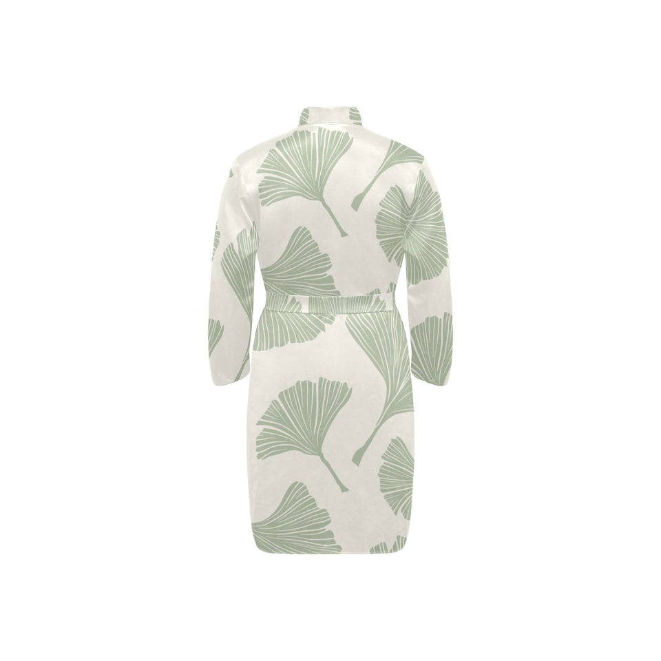 Ginkgo leaves pattern Men's Long Sleeve Belted Night Robe