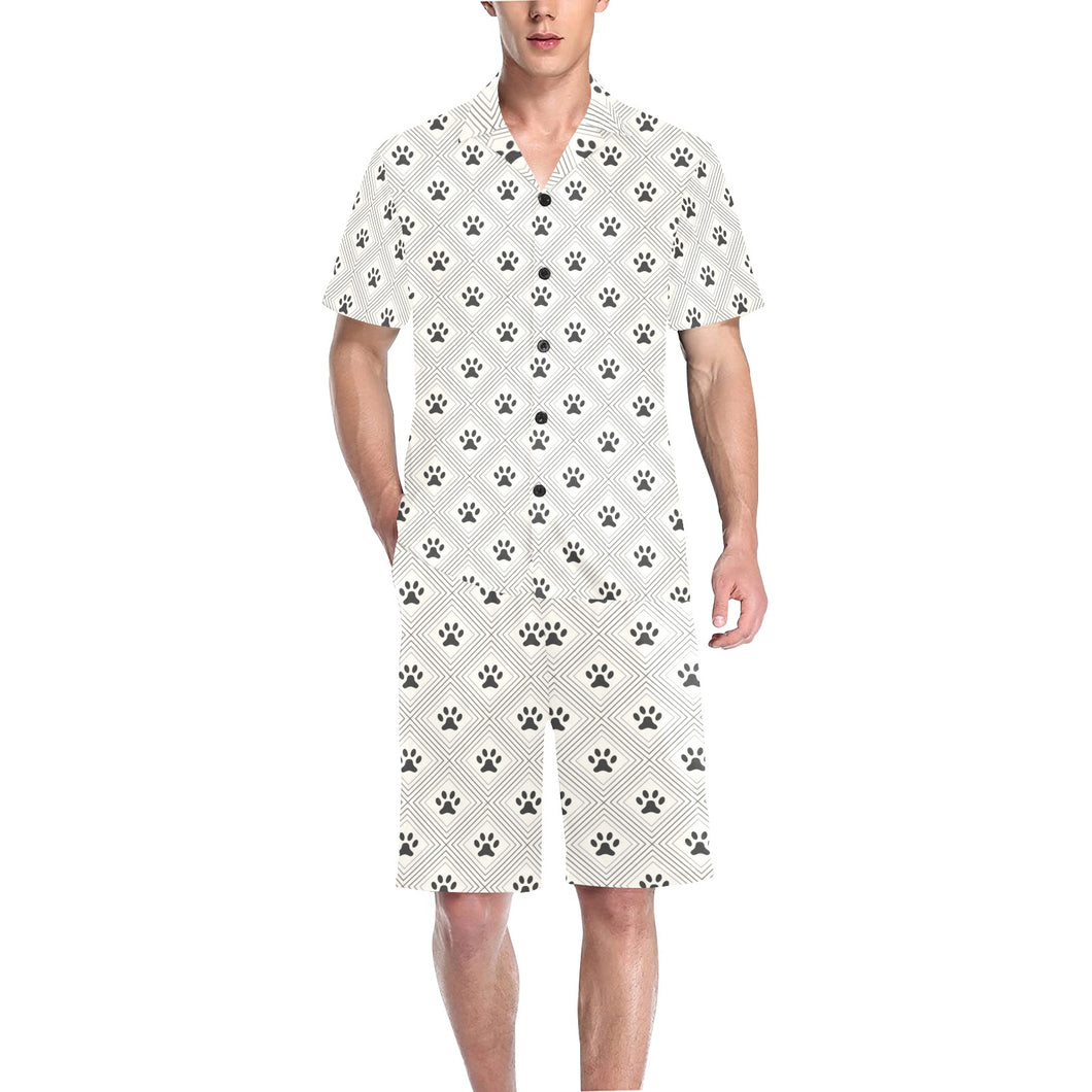 Dog Paws Pattern Print Design 03 Men's V-Neck Short Pajama Set