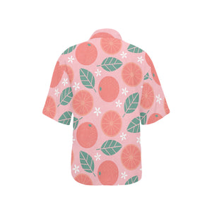 Grapefruit leaves flower pink background Women's All Over Print Hawaiian Shirt