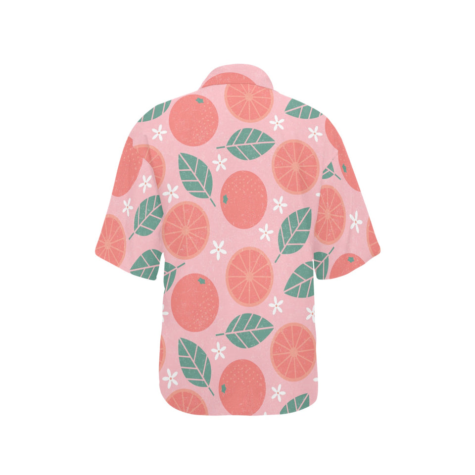 Grapefruit leaves flower pink background Women's All Over Print Hawaiian Shirt
