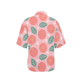 Grapefruit leaves flower pink background Women's All Over Print Hawaiian Shirt