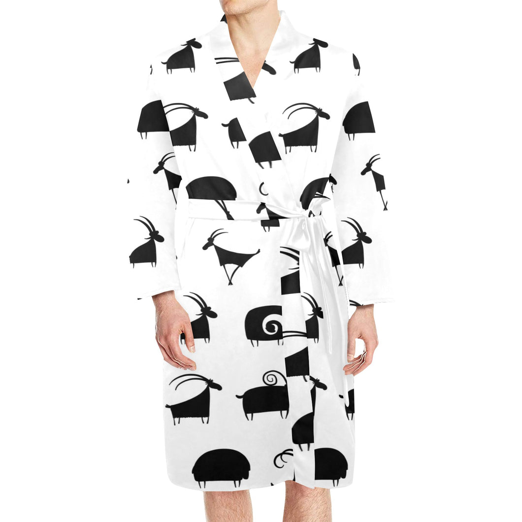 Goat ram pattern Men's Long Sleeve Belted Night Robe