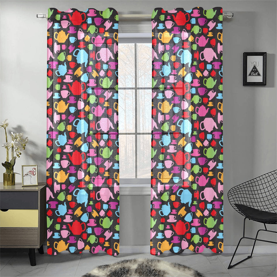 Tea pots Pattern Print Design 01 Gauze Curtain