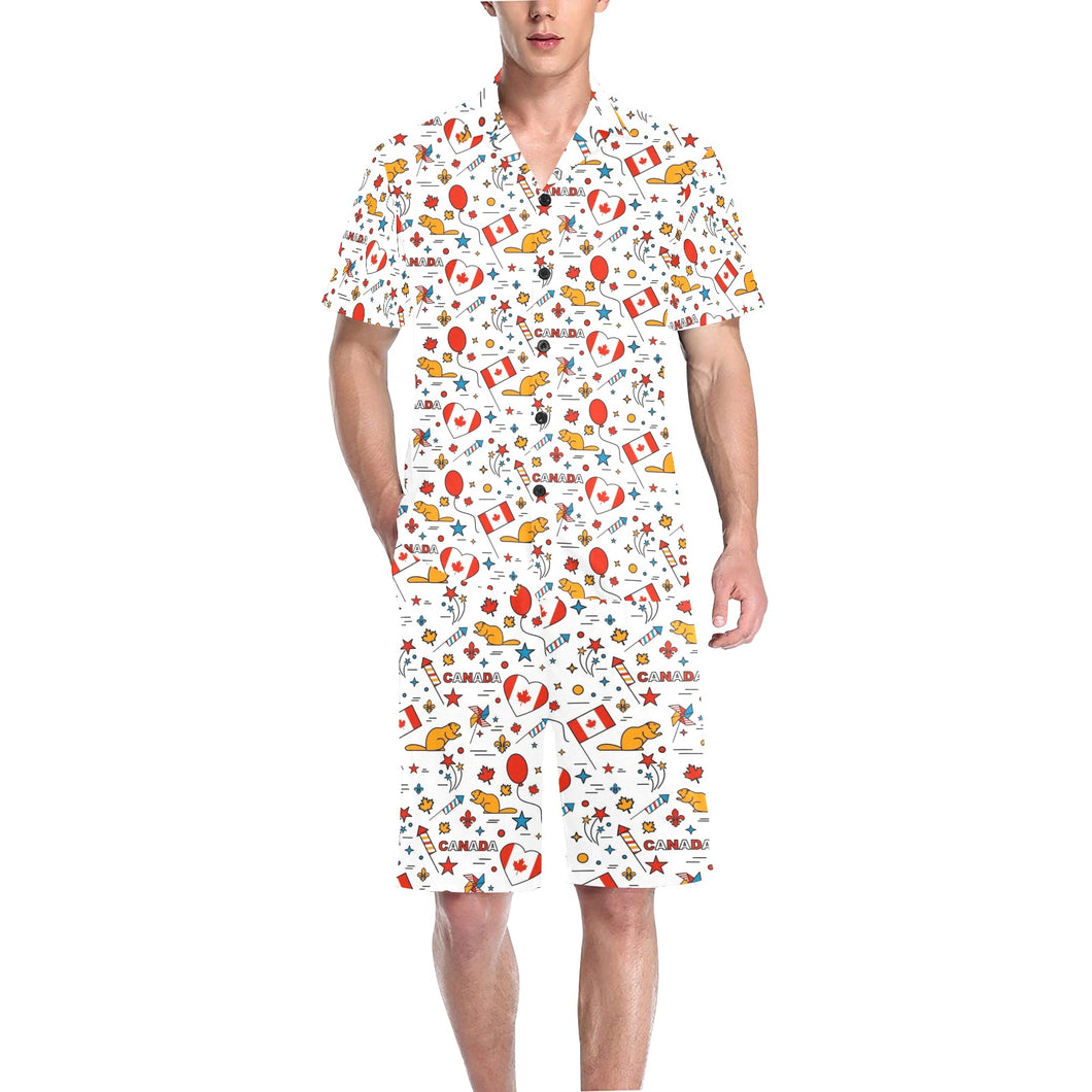 Canada Pattern Print Design 03 Men's V-Neck Short Pajama Set