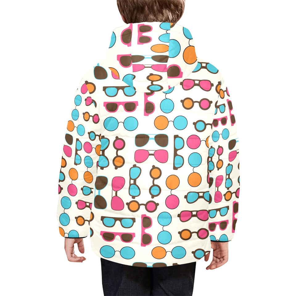 Sun Glasses Pattern Print Design 03 Kids' Boys' Girls' Padded Hooded Jacket