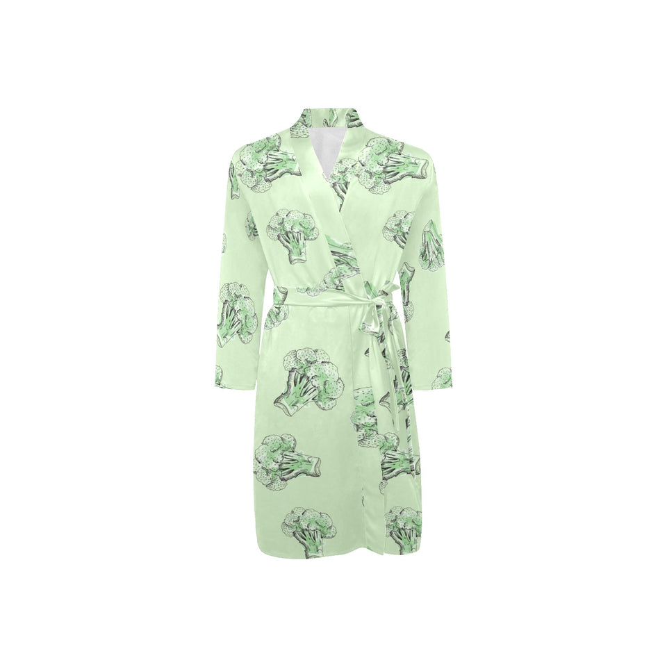 broccoli sketch pattern Men's Long Sleeve Belted Night Robe