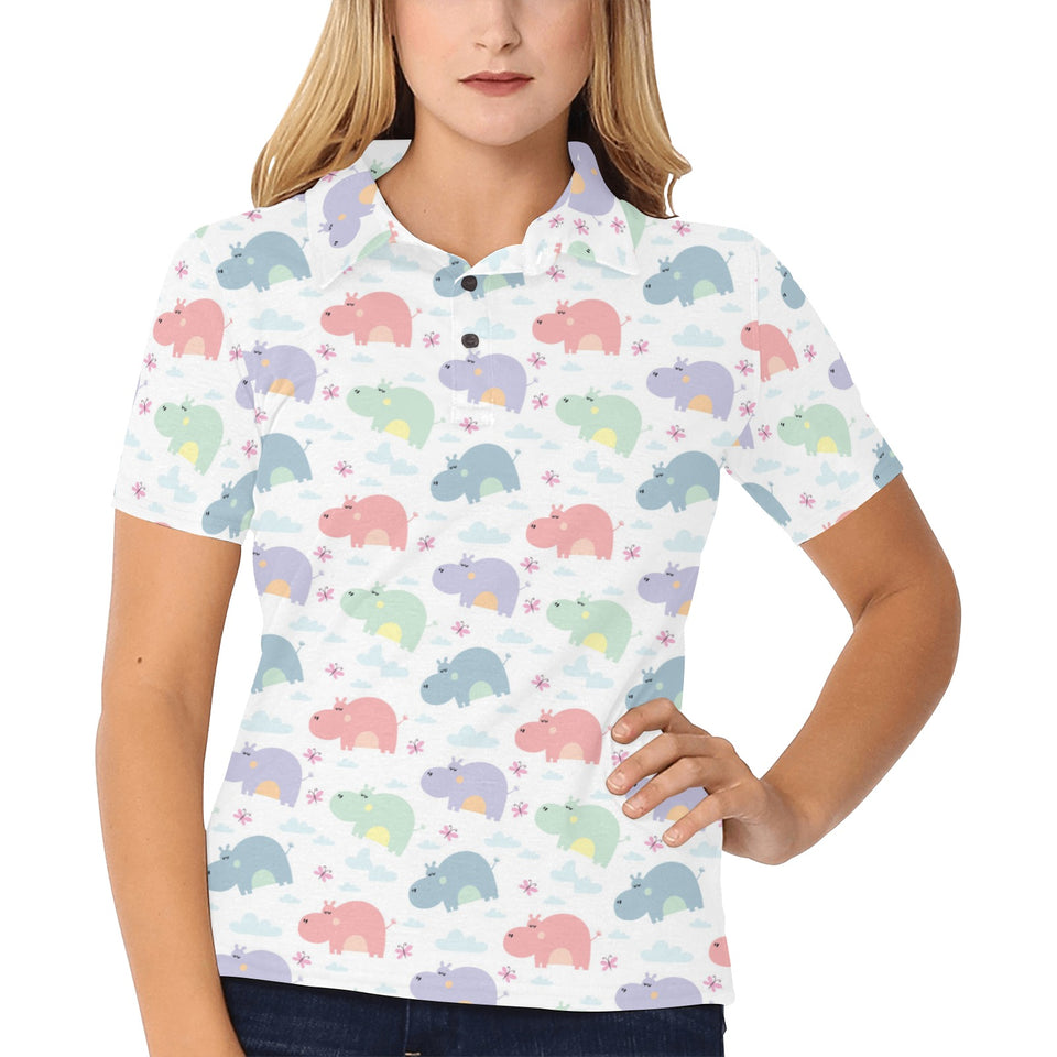 Hippopotamus Pattern Print Design 03 Women's All Over Print Polo Shirt
