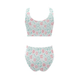 Clock time pattern blackground Chest Bowknot High Waisted Bikini Swimsuit