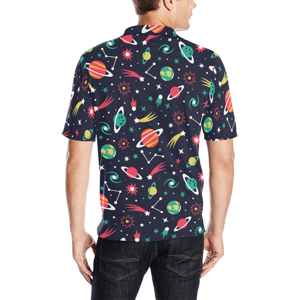 colorful space pattern planet star Men's All Over Print Polo Shirt