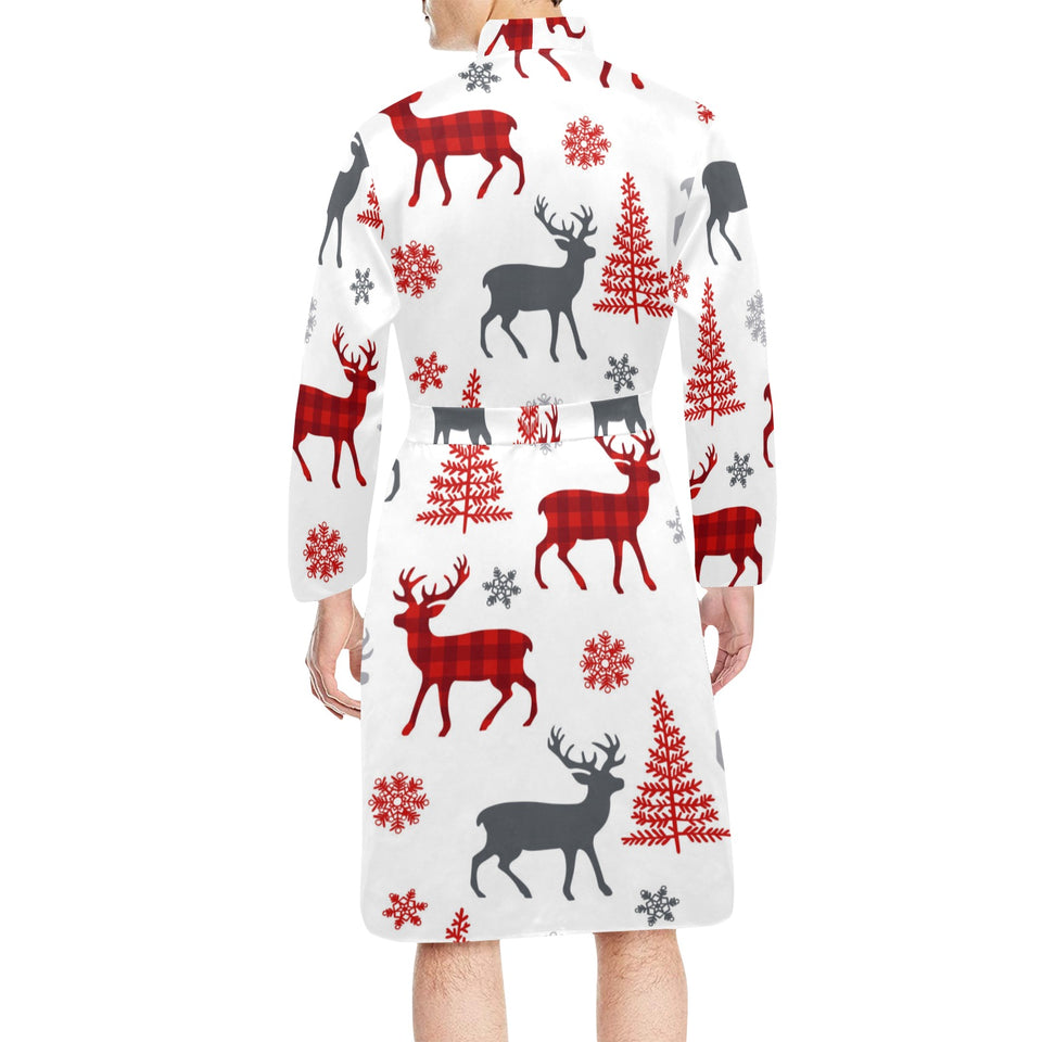 Deer tree snowflakes chrismas pattern Men's Long Sleeve Belted Night Robe