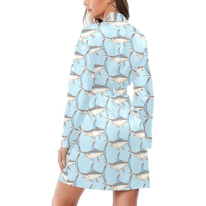 Swordfish Pattern Print Design 01 Women's Long Sleeve Belted Night Robe