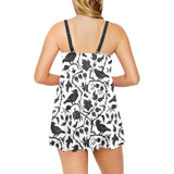 Crow dark floral pattern Chest Sexy Pleated Two Piece Swim Dress