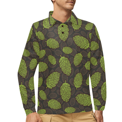 Hop pattern black background Men's Long Sleeve Polo Shirt