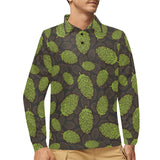 Hop pattern black background Men's Long Sleeve Polo Shirt