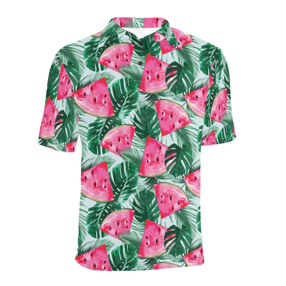 Watermelons tropical palm leaves pattern Men's All Over Print Polo Shirt