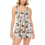 Giraffe Pattern Print Design 05 Chest Sexy Pleated Two Piece Swim Dress