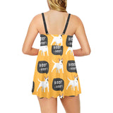 Bull Terrier Pattern Print Design 03 Chest Sexy Pleated Two Piece Swim Dress
