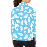 Cute white sea lion seals pattern Women's Long Sleeve Polo Shirt