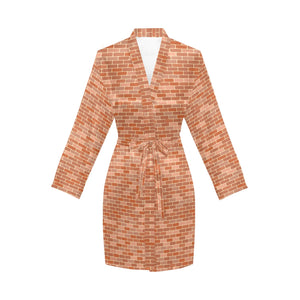 Brick Printed Pattern Print Design 02 Women's Long Sleeve Belted Night Robe
