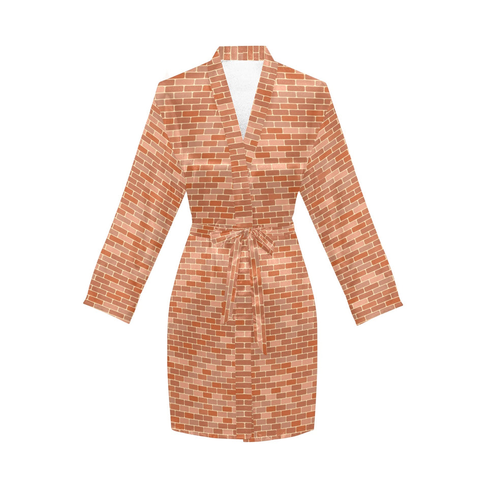 Brick Printed Pattern Print Design 02 Women's Long Sleeve Belted Night Robe