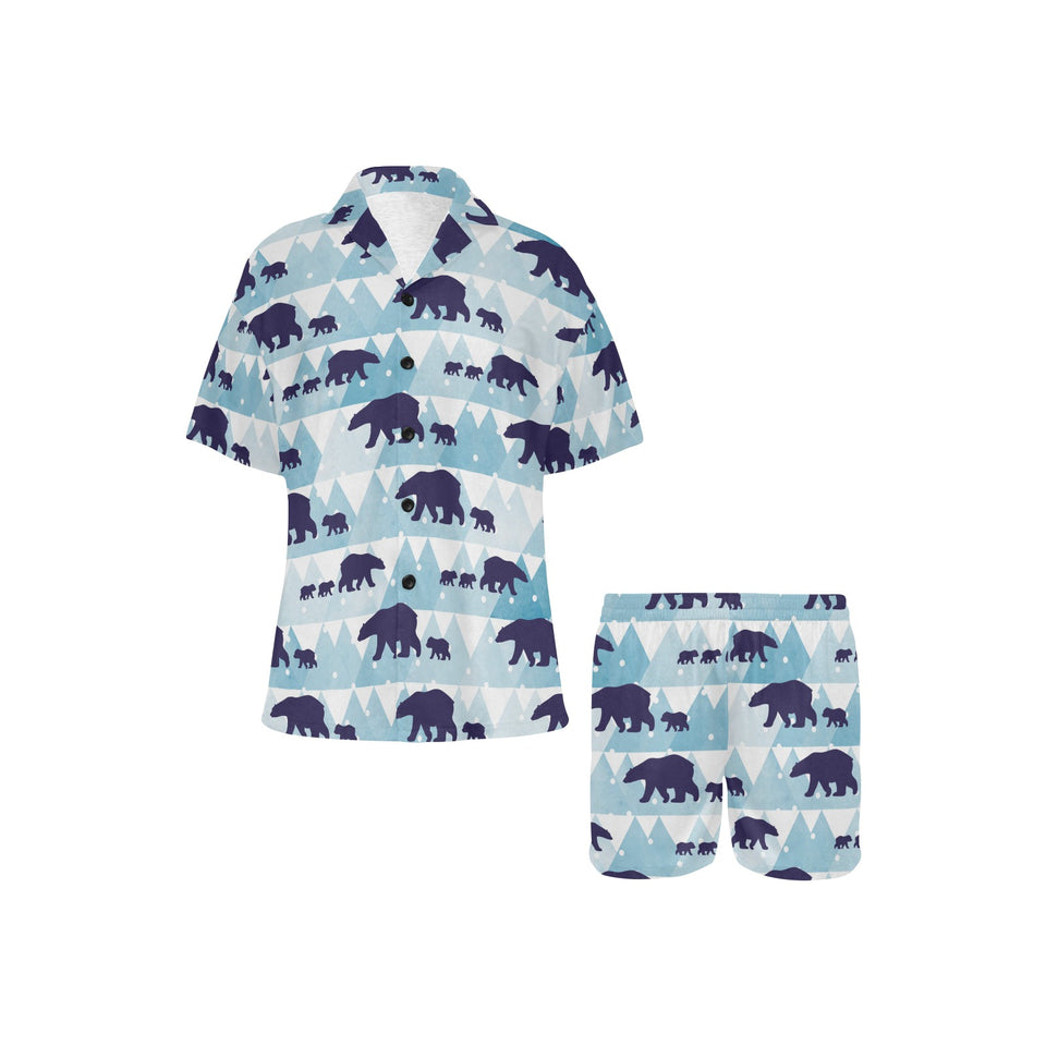 polar bear winter snow pattern Women's V-Neck Short Pajama Set