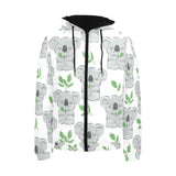 Hand drawn Koala leaves pattern Men's Padded Hooded Jacket