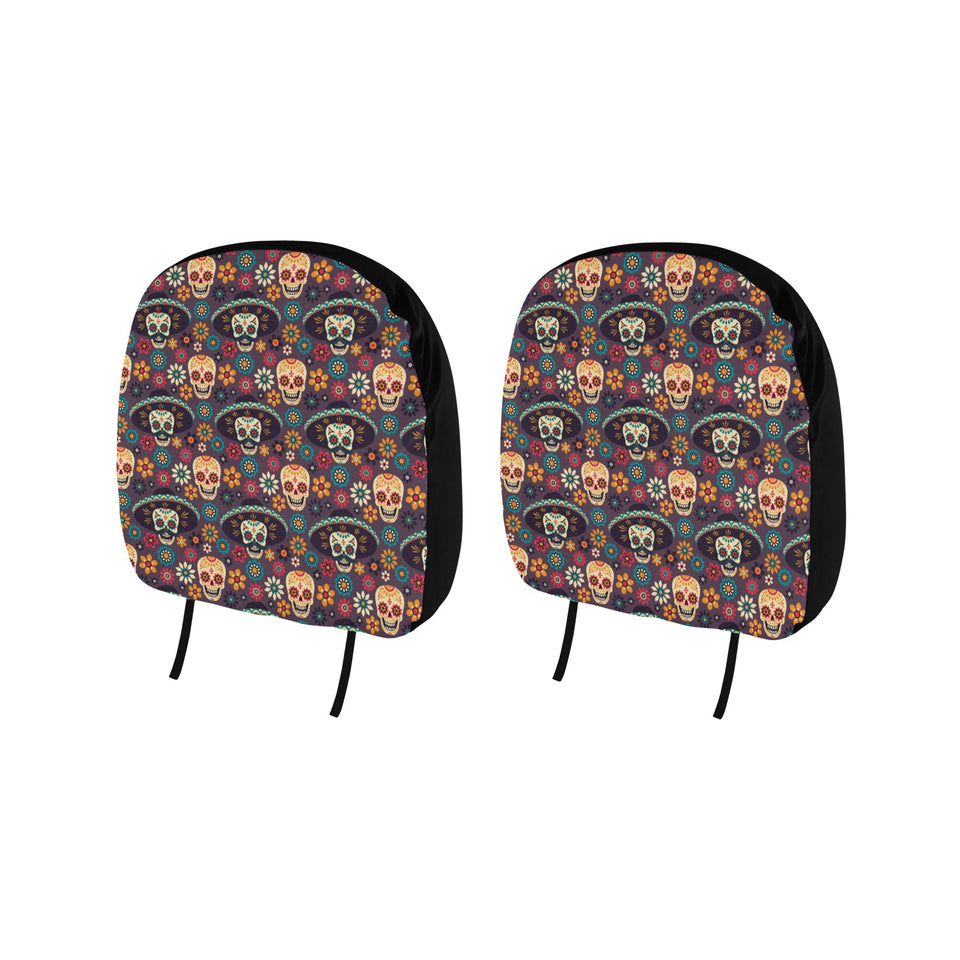 Sugar skulls flower maxican pattern Car Headrest Cover