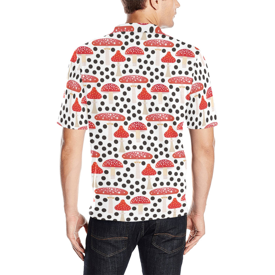 Red mushroom dot pattern Men's All Over Print Polo Shirt