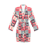 British Pattern Print Design 05 Women's Long Sleeve Belted Night Robe