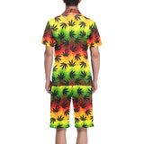 Canabis Marijuana Weed Pattern Print Design 03 Men's V-Neck Short Pajama Set