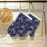 Blue japanese pattern cloud wave flower Heat Resistant Oven Mitts