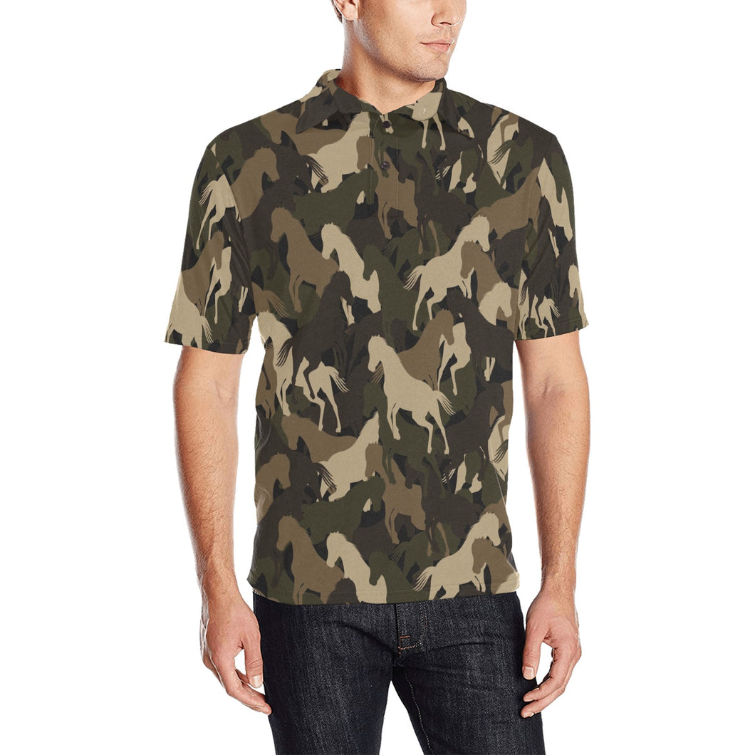 Horse Camouflage Pattern Men's All Over Print Polo Shirt