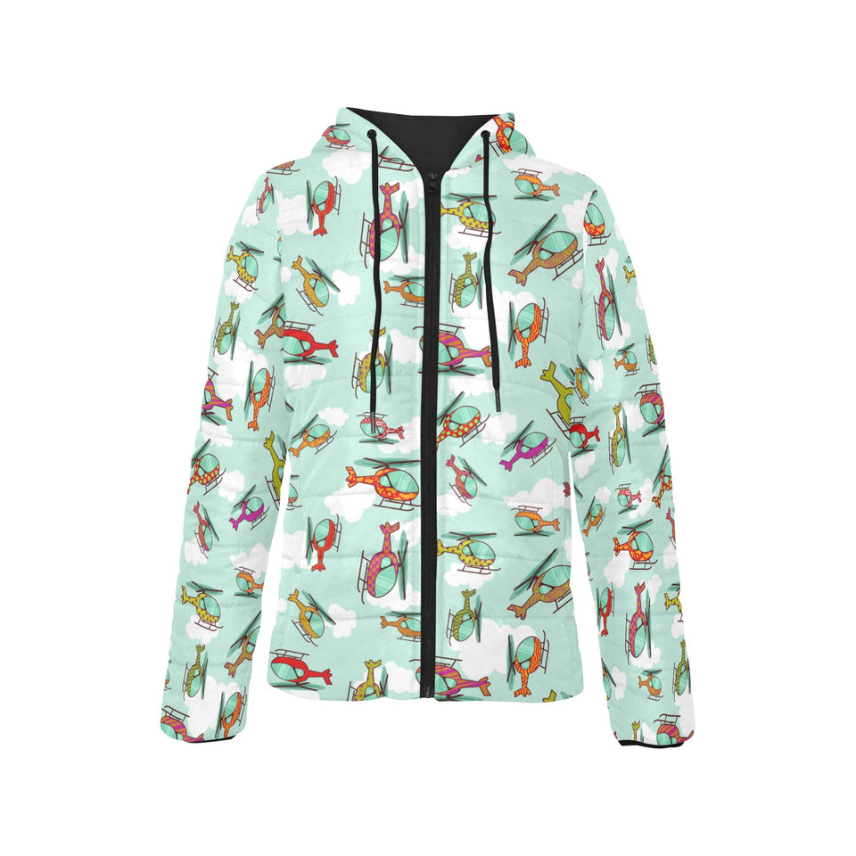 Helicopter design pattern Women's Padded Hooded Jacket