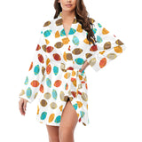 Colorful american football ball pattern Women's Long Sleeve Belted Night Robe