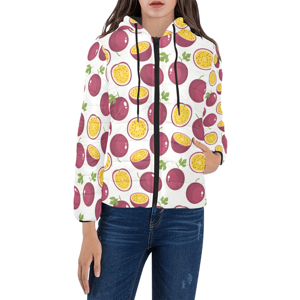 Passion fruit design pattern Women's Padded Hooded Jacket