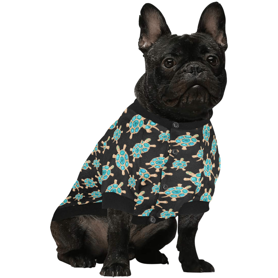 Sea turtle blue stone pattern All Over Print Pet Dog Round Neck Fuzzy Shirt