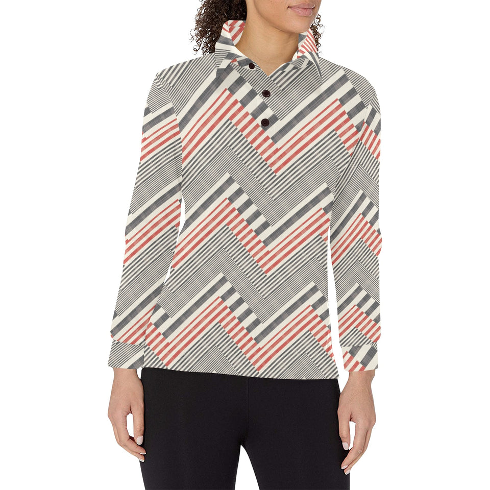 zigzag chevron striped pattern Women's Long Sleeve Polo Shirt
