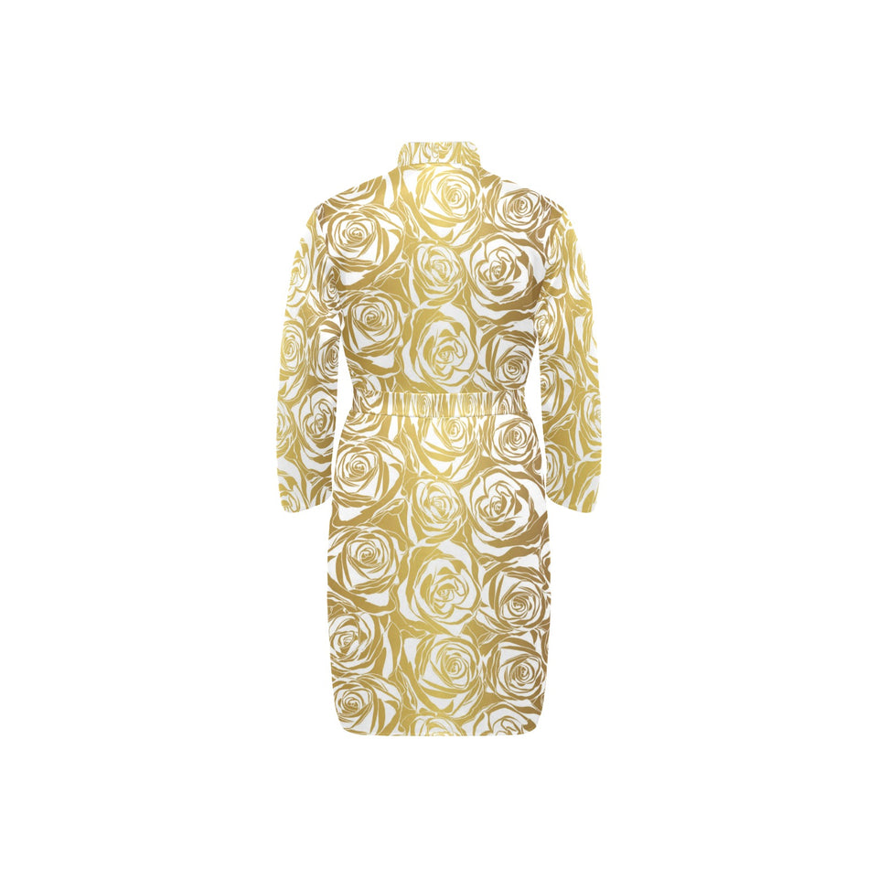 Rose Pattern Print Design 05 Men's Long Sleeve Belted Night Robe