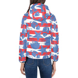 American football ball star stripes pattern Women's Padded Hooded Jacket