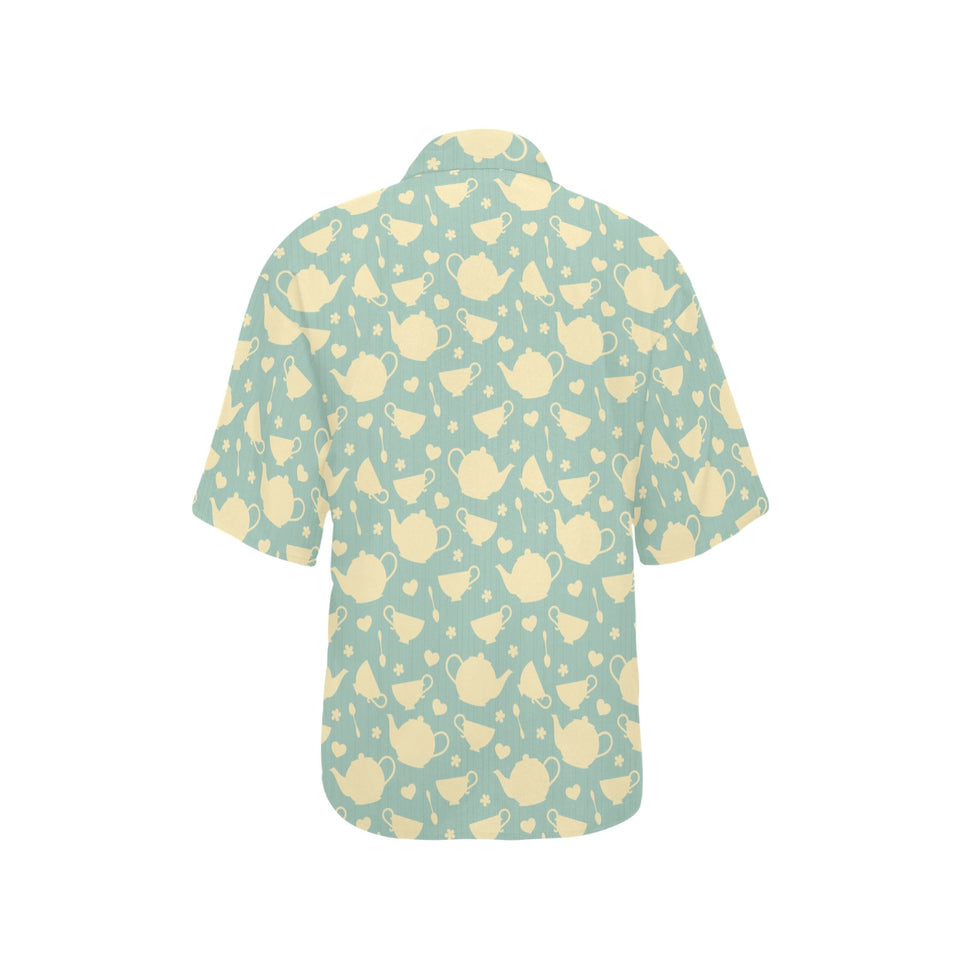 Tea pots Pattern Print Design 02 Women's All Over Print Hawaiian Shirt