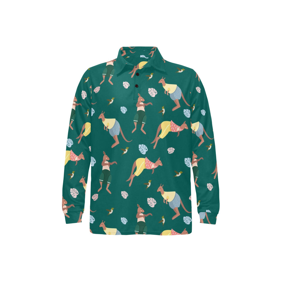Kangaroo leaves pattern Men's Long Sleeve Polo Shirt
