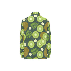 Whole sliced kiwi leave and flower Women's Long Sleeve Polo Shirt