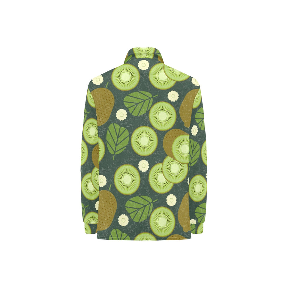 Whole sliced kiwi leave and flower Women's Long Sleeve Polo Shirt
