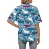 Whale design pattern Women's All Over Print Hawaiian Shirt