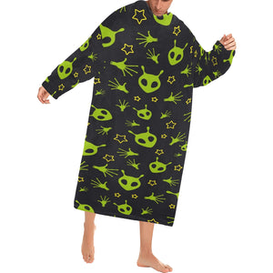 Alien Pattern Print Design 02 Blanket Robe with Sleeves